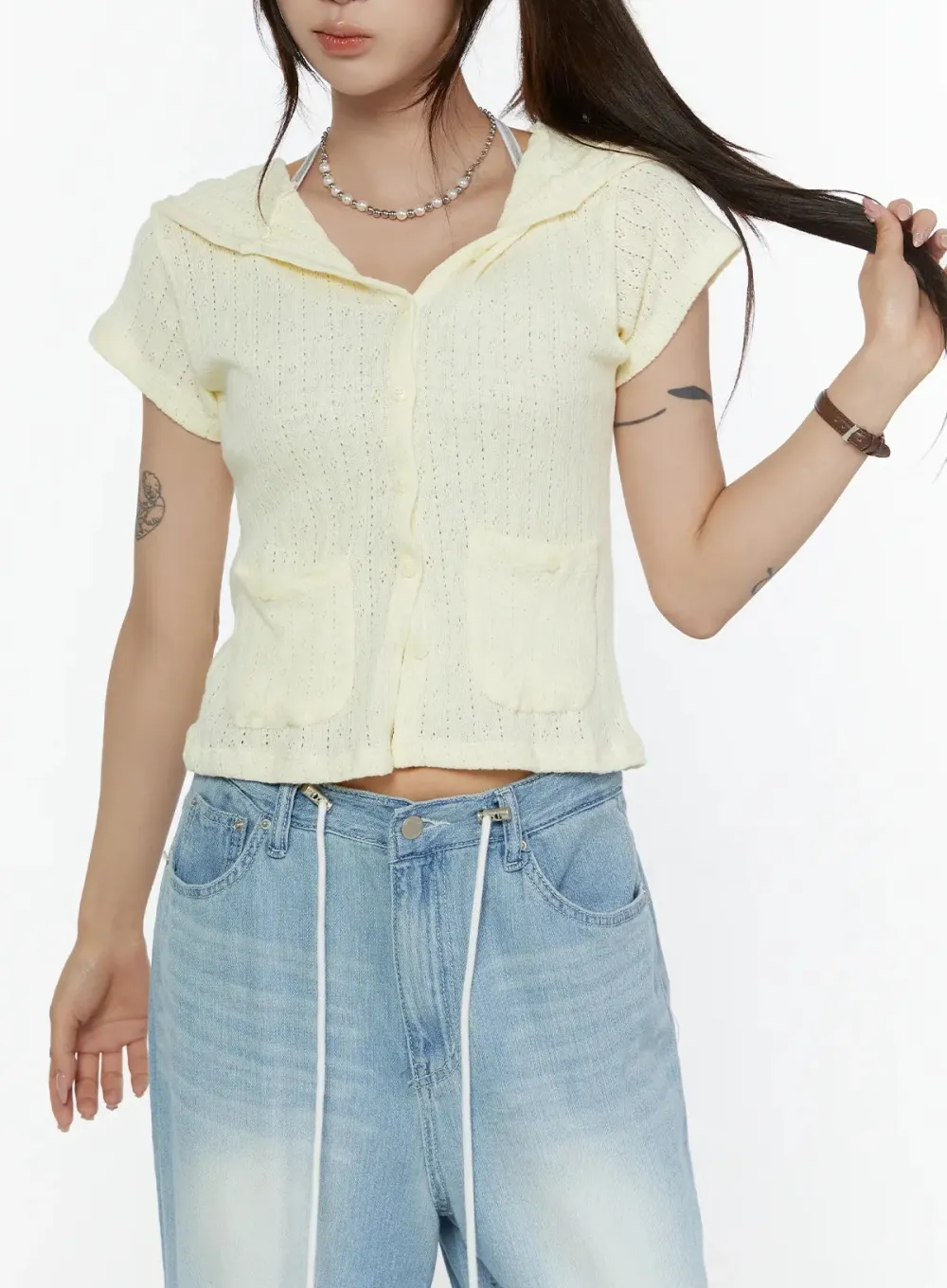 Summer Short Sleeve Hooded Knit Cardigan