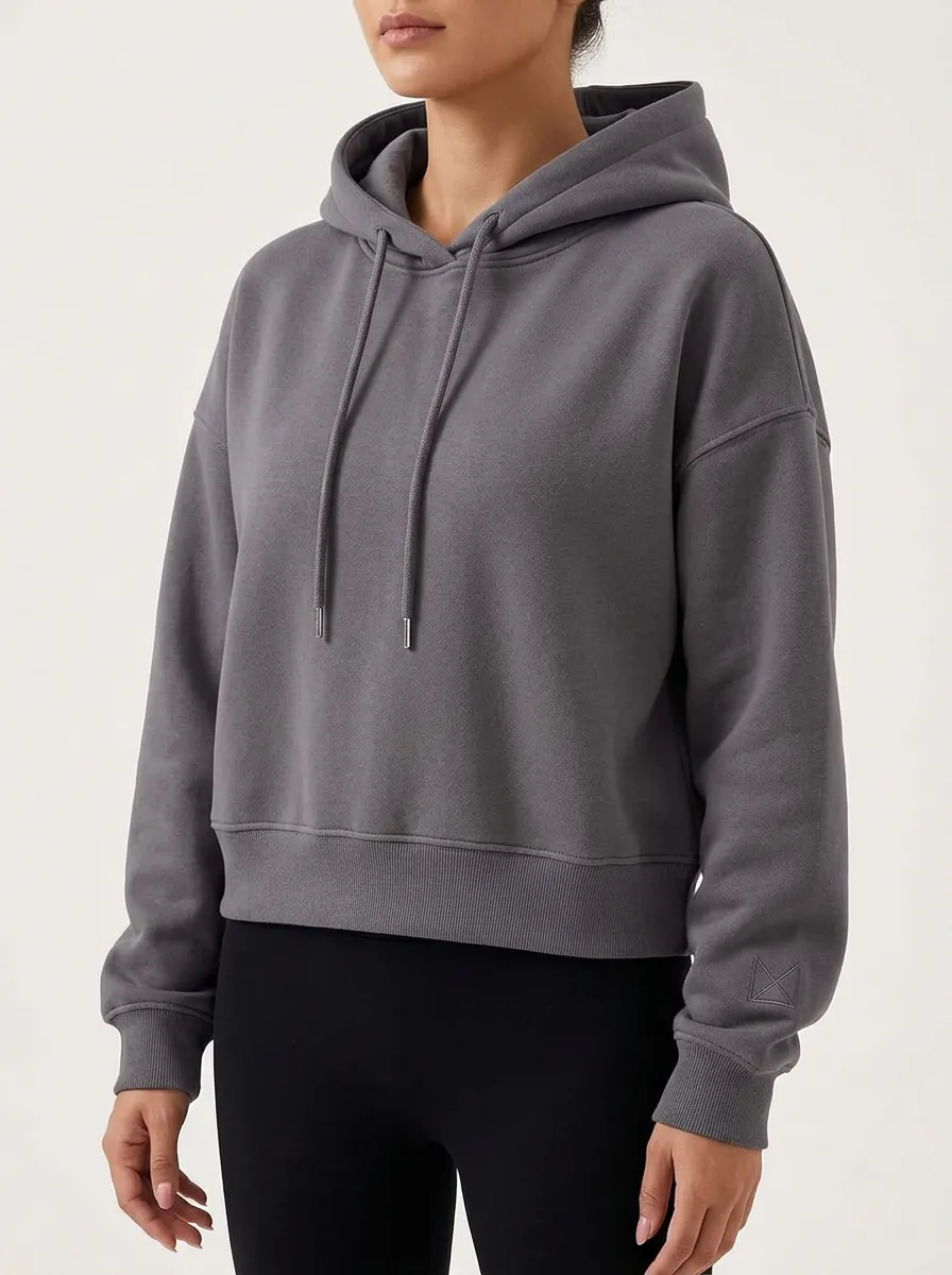 Women's Minimalist Solid Grey Plain Printed Hoodie
