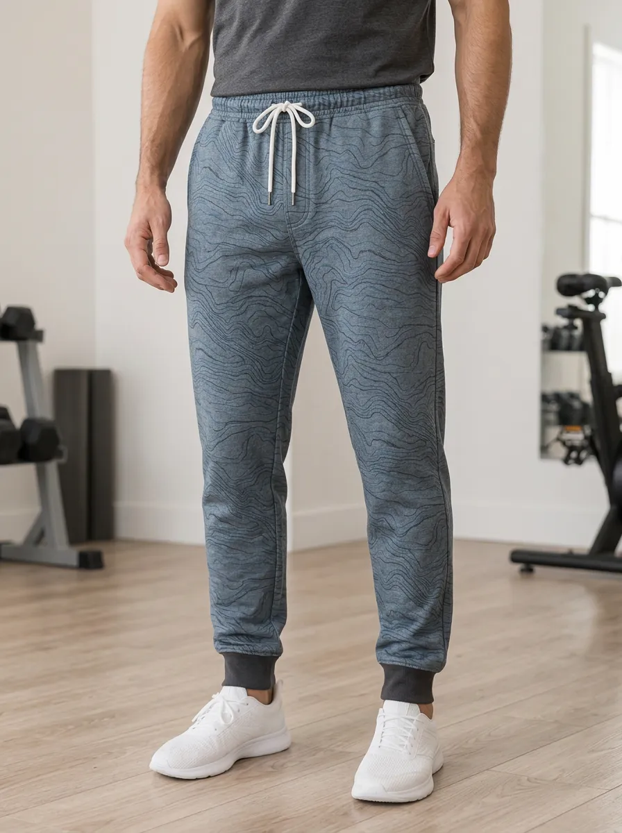 Men's Athletic Topographic Map Pattern Printed Jogger Pants