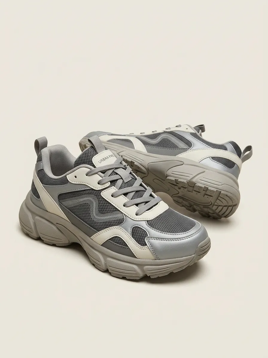 Casual Chunky-Sole Mesh-Panel Casual Sneakers