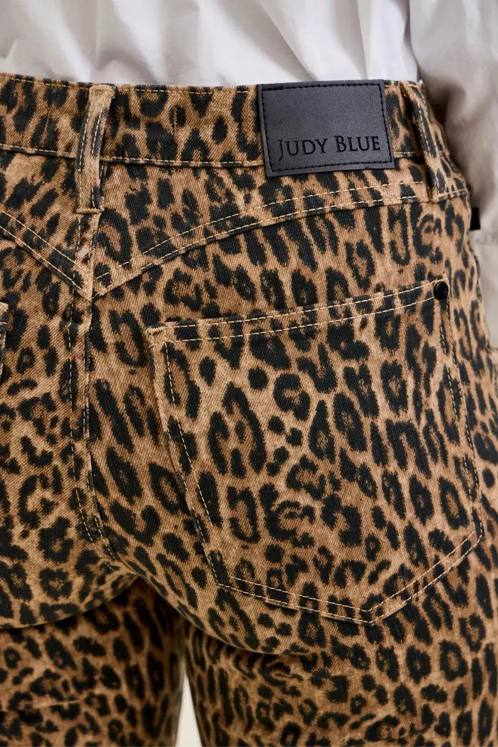Denim Leopard Print High Rise Flared Jeans