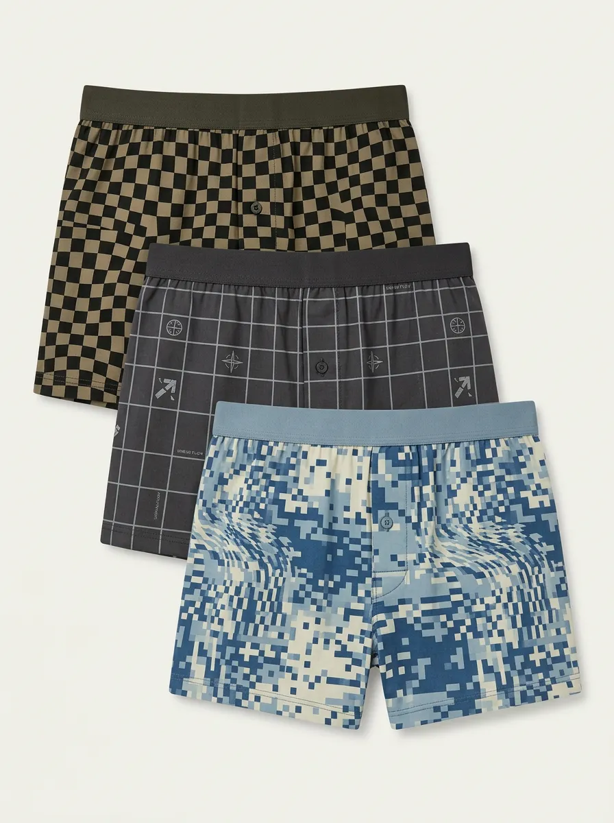 Checkered Grid Pixel Boxer Set