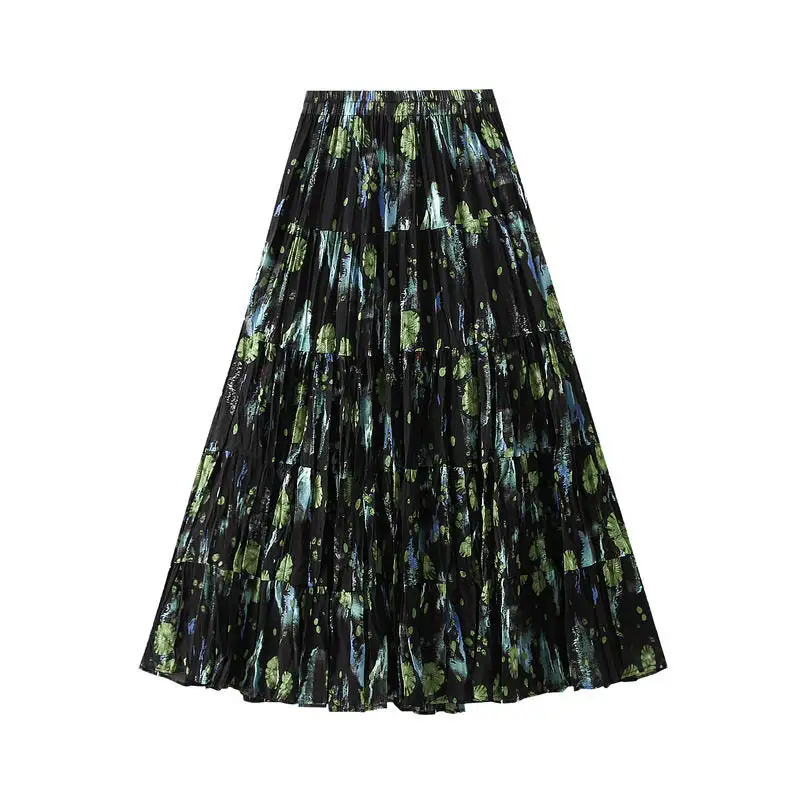 Streamlined High Waist Floral A-Line Midi Skirt