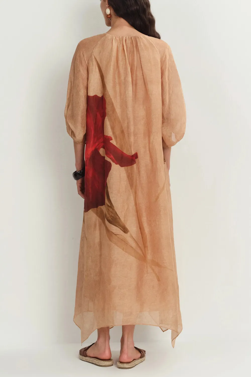 Printed Floral Silk Linen Maxi Dress