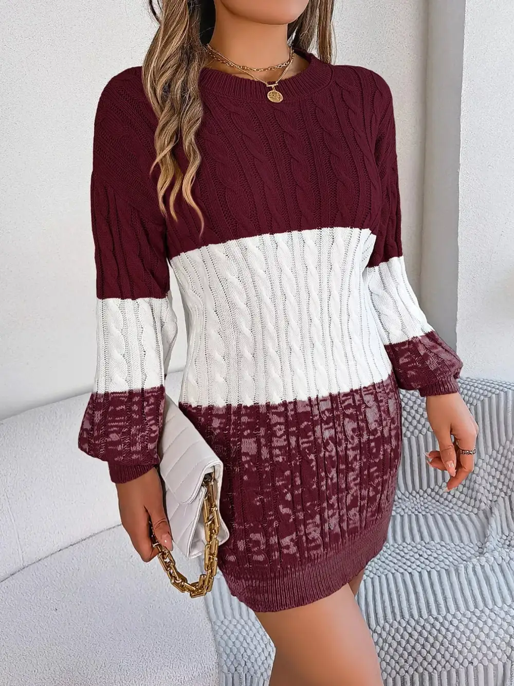 Patchwork Knit Sweater Dress