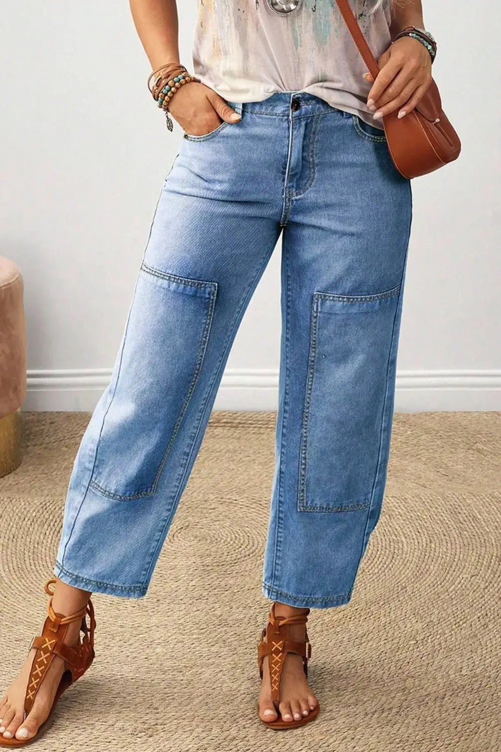 Women's Decorative Seam Patchwork Detail Solid Jeans