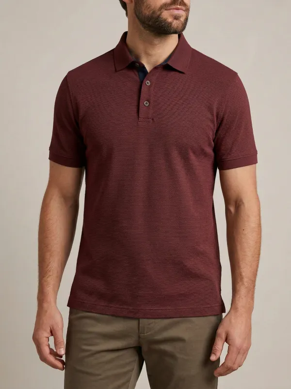 Men's Casual Business Grey Micro-Stripe Textured Polo Shirt