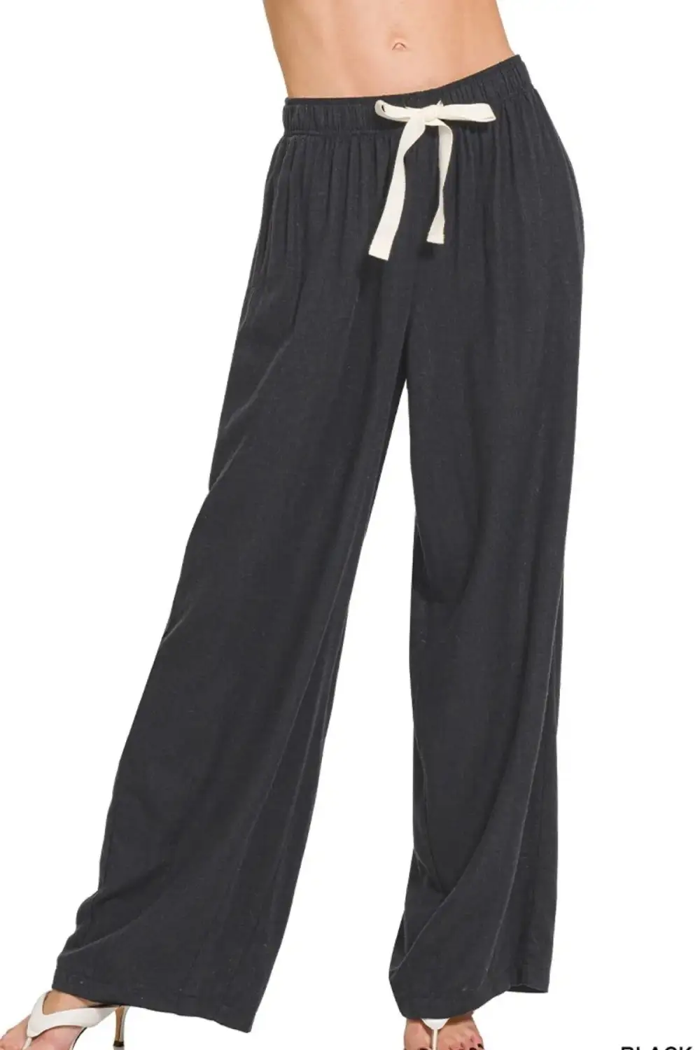 Drawstring Linen Wide Leg Relaxed Fit Pants