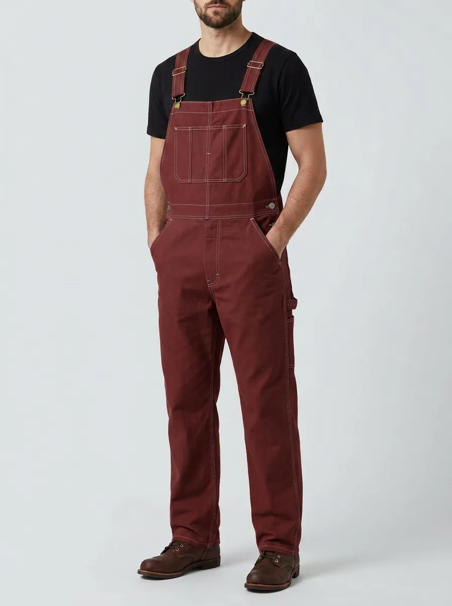Men's Casual Workwear Brown Canvas Bib Overalls
