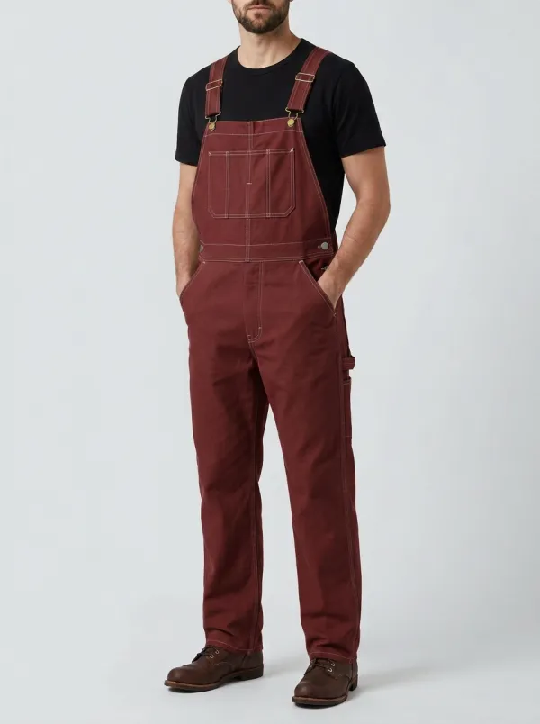 Men's Casual Workwear Brown Canvas Bib Overalls