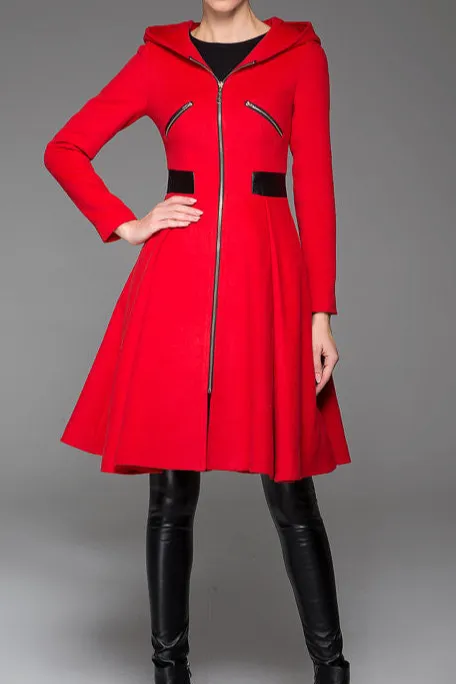 Refined Wool Blend Swing Hooded Coat