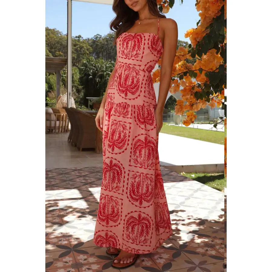 Classic Printed Halter Neck Maxi Dress