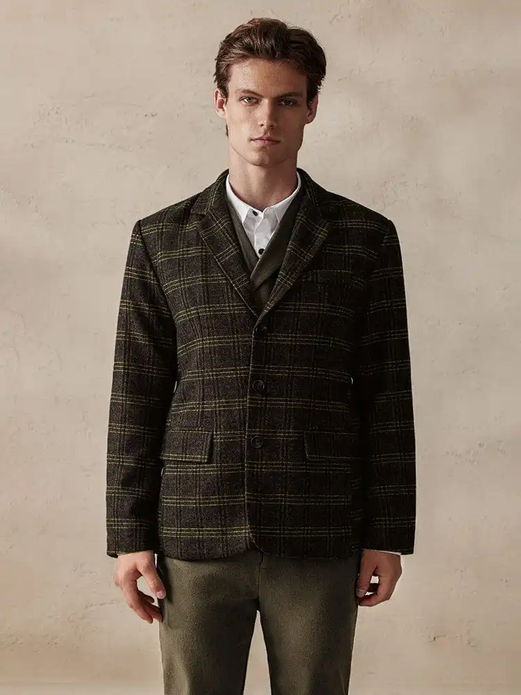 Wool Blend Linen Blend Blazer Jacket