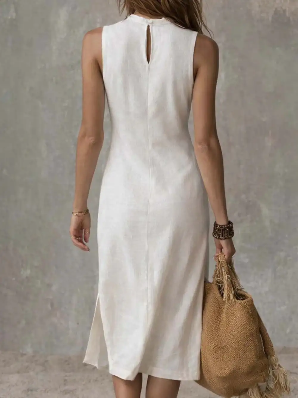 Mock Neck Slit Sleeveless Midi Dress