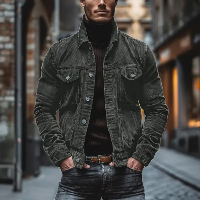 Corduroy Button Band Collar Jacket
