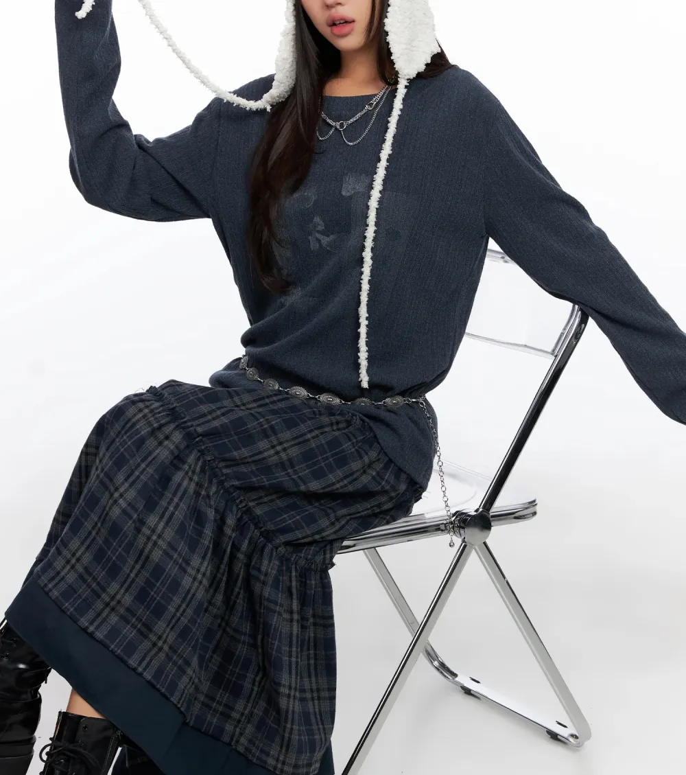 Oversized Ribbed Knit Long Sleeve Top