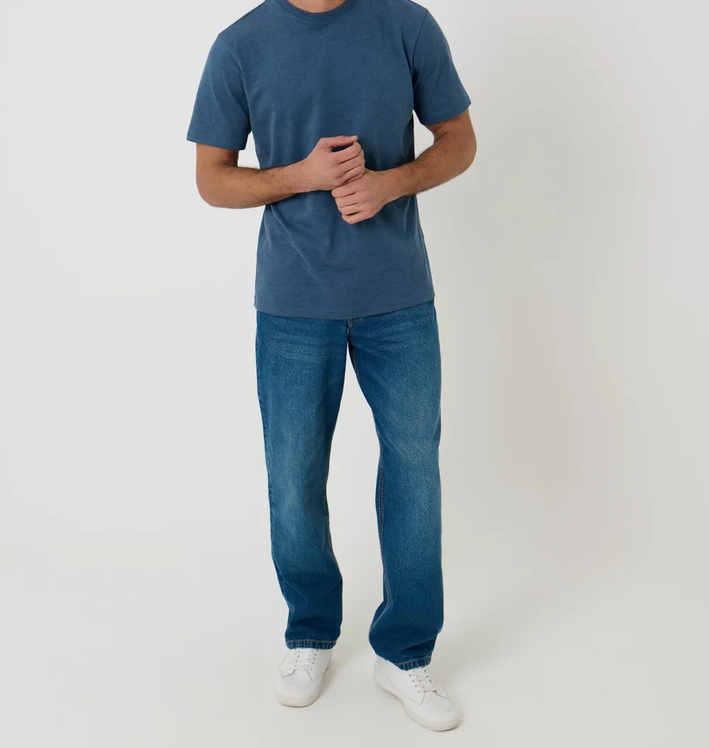 Men's Blue Heather Peached Crewneck T-Shirt
