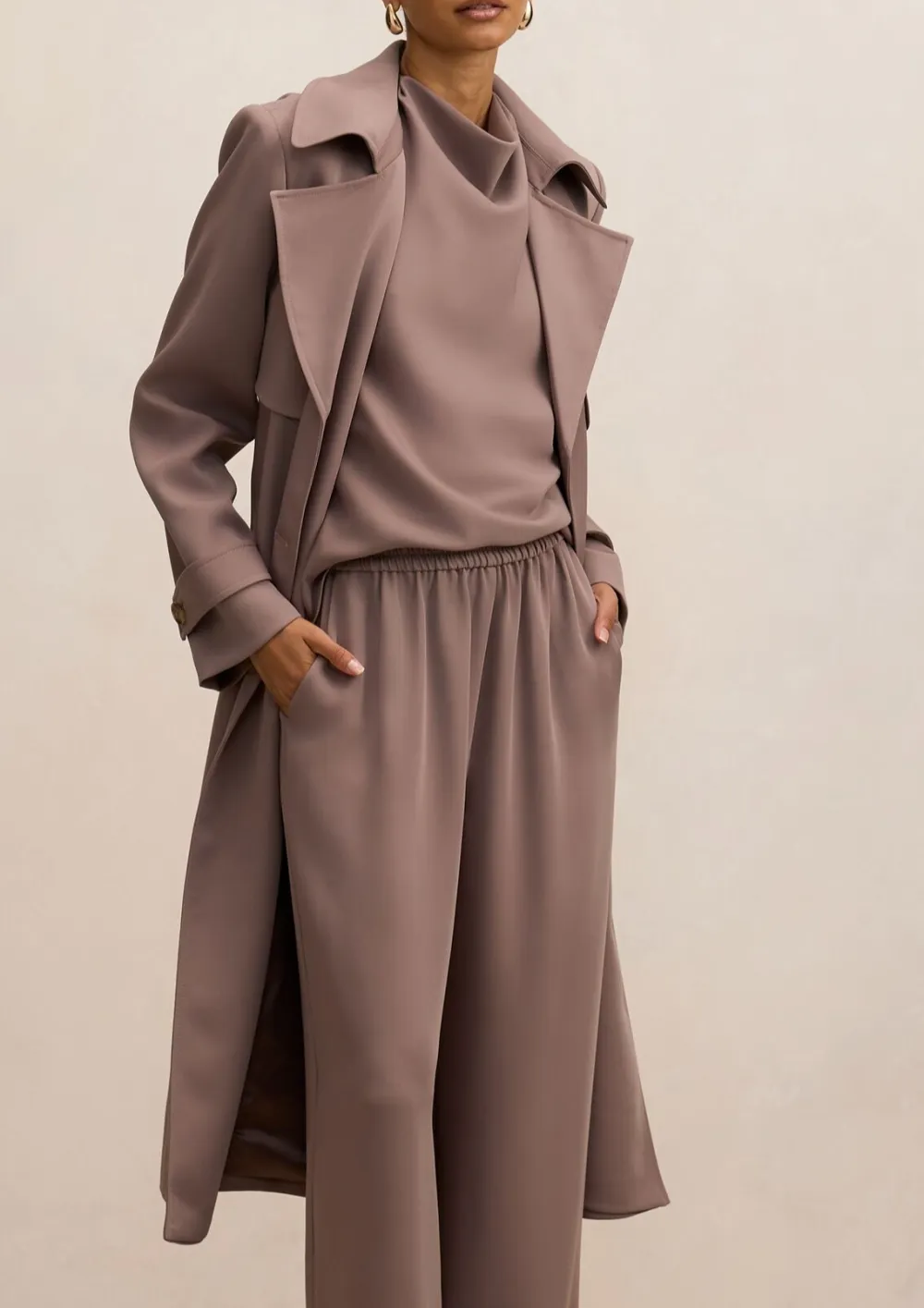 Blush Pink Petite Belted Double-Breasted Trench Coat
