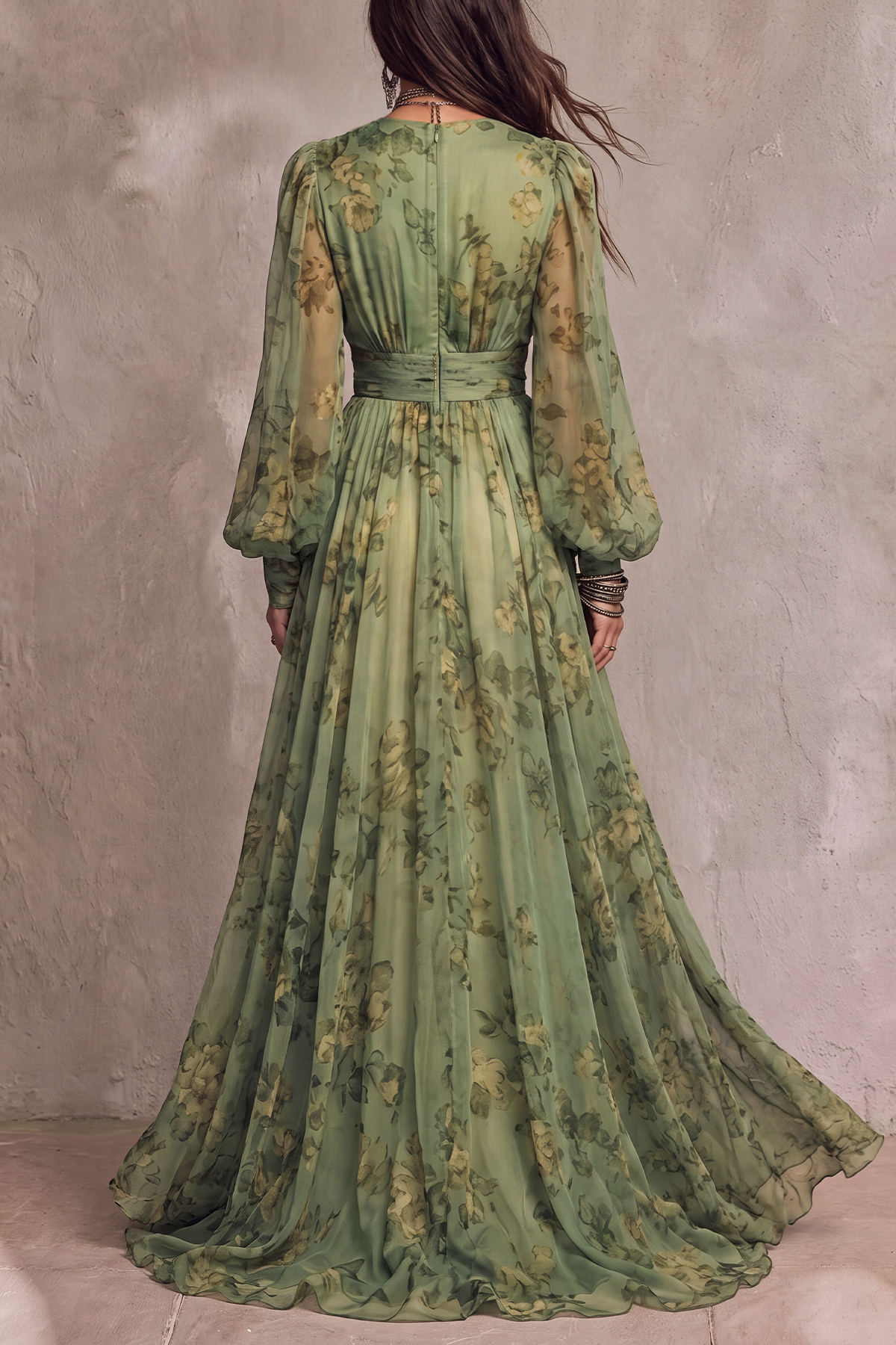 Modern Plunge Neck Floral Maxi Dress