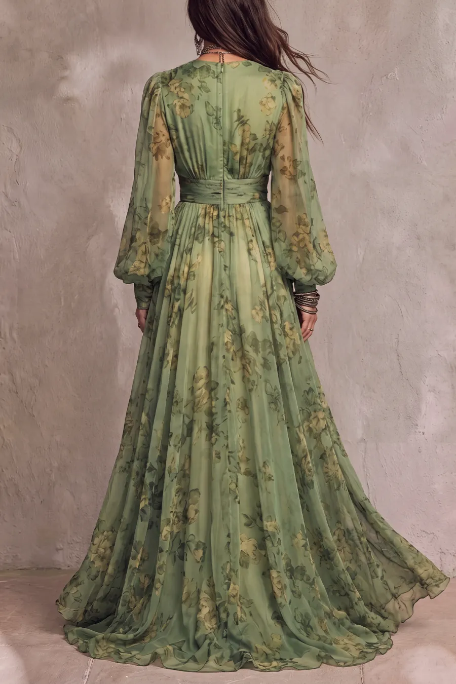 Modern Plunge Neck Floral Maxi Dress