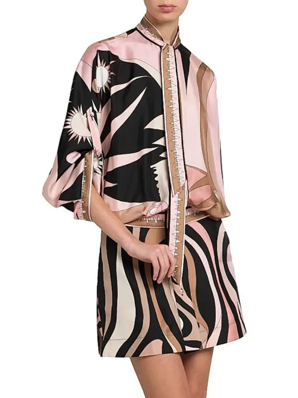 Unique Printed Batwing Sleeve Button Mini Dress