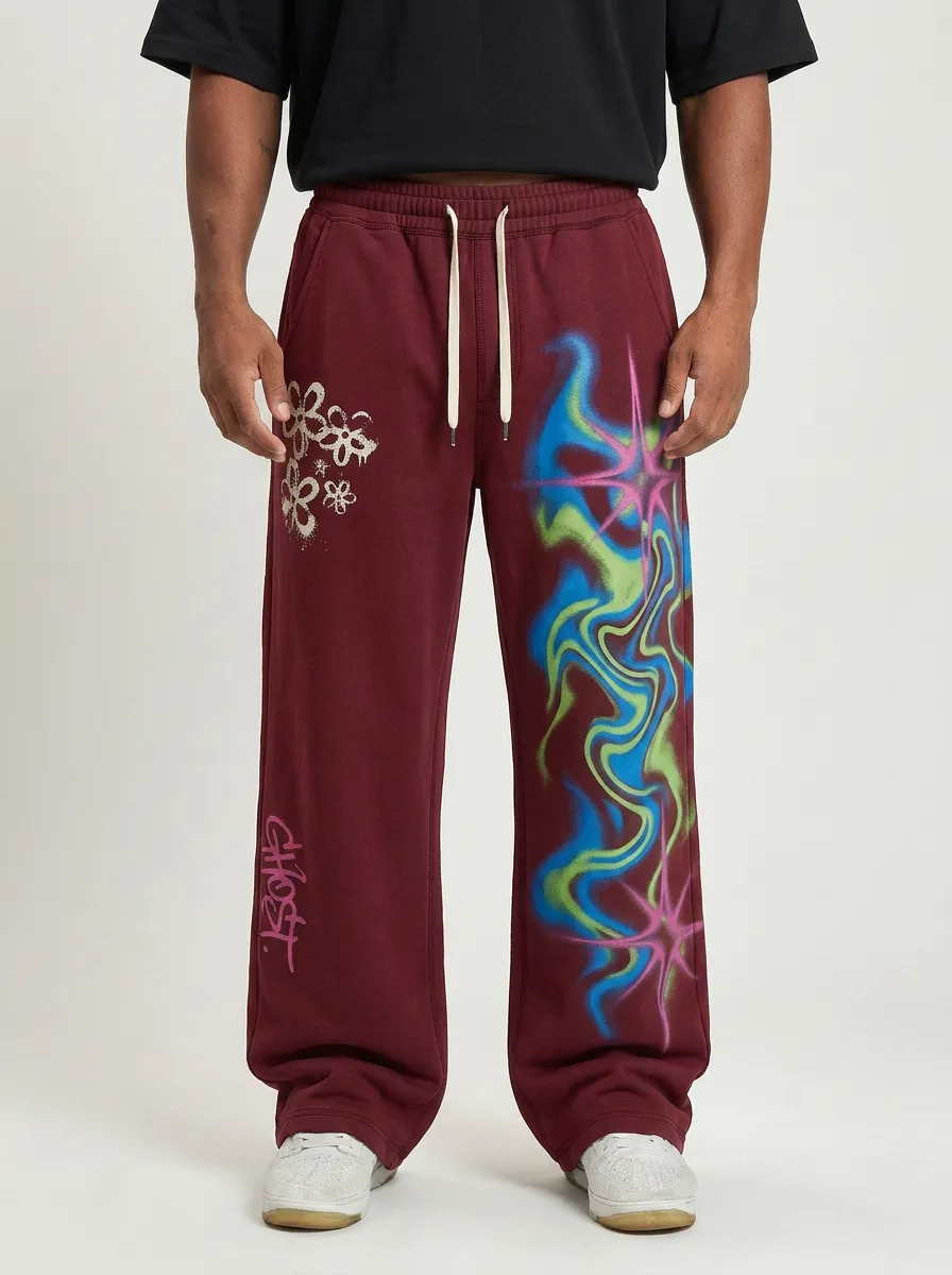 Men's Streetwear Graffiti Star Flower Printed Sweatpants