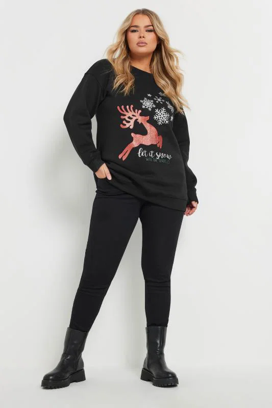 Black 'Let It Snow' Reindeer Print Sweatshirt detail 1