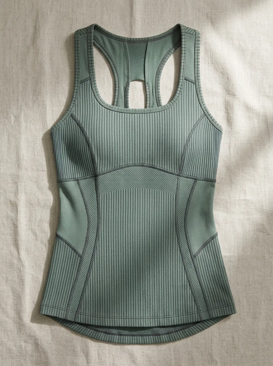 Women's Yoga Fitness Sage Green Ribbed Racerback Tank Top