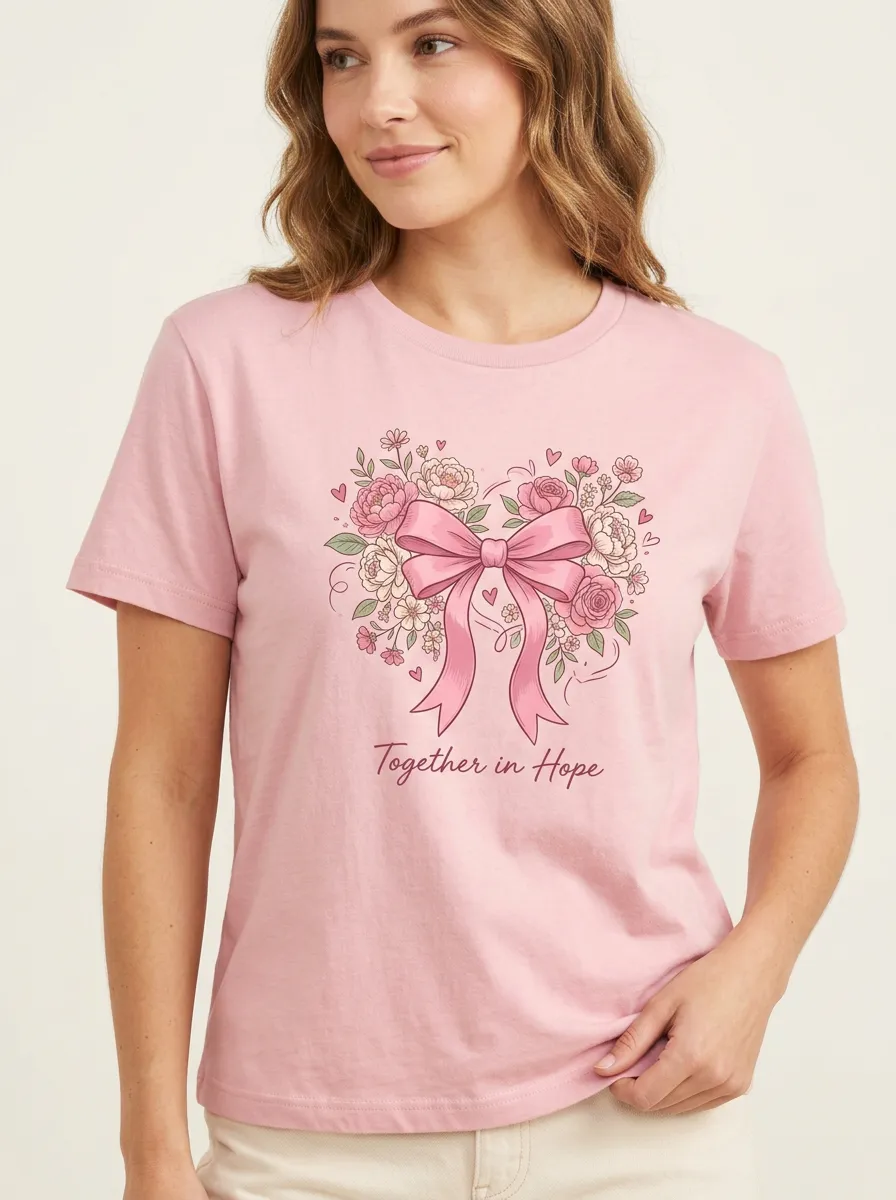 Women's Hope Floral Breast Cancer Awareness T-Shirt