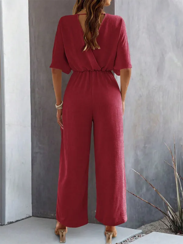 Short Sleeved Clean Wide Leg Jumpsuit Shorts