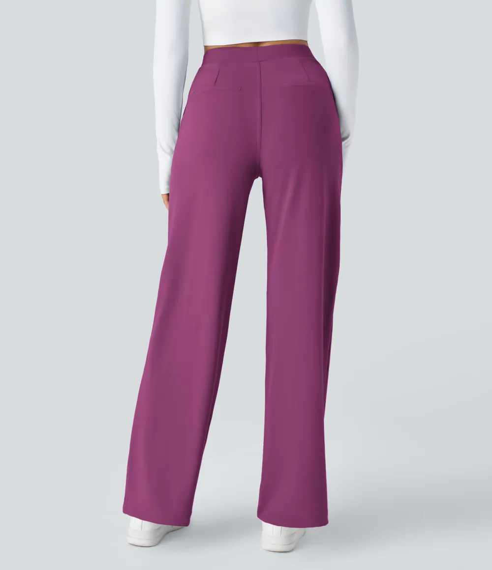 2026🔥  High Waisted Plicated Side Pocket Straight Leg Work Pants