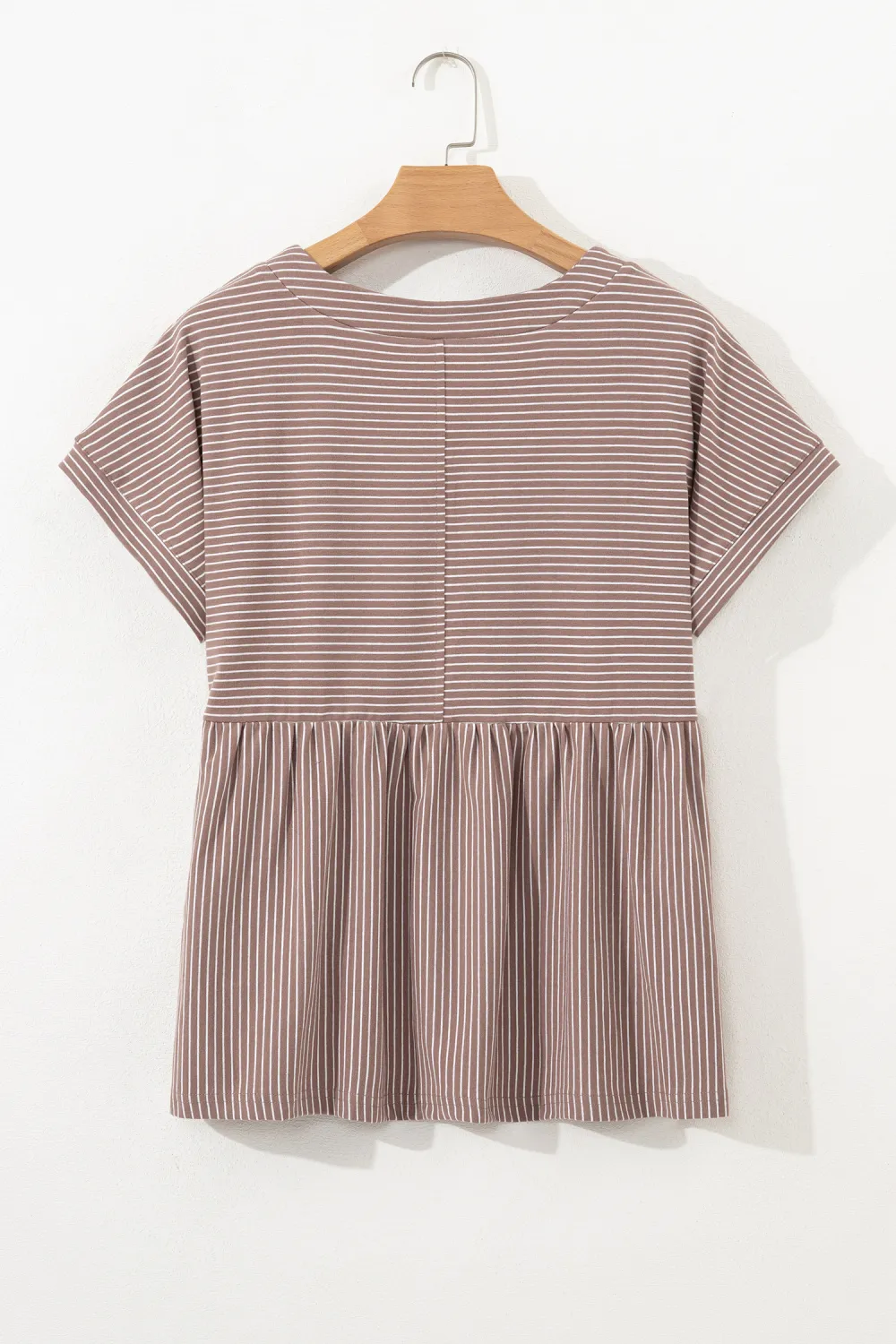 Khaki Stripe Buttoned V Neck Tee