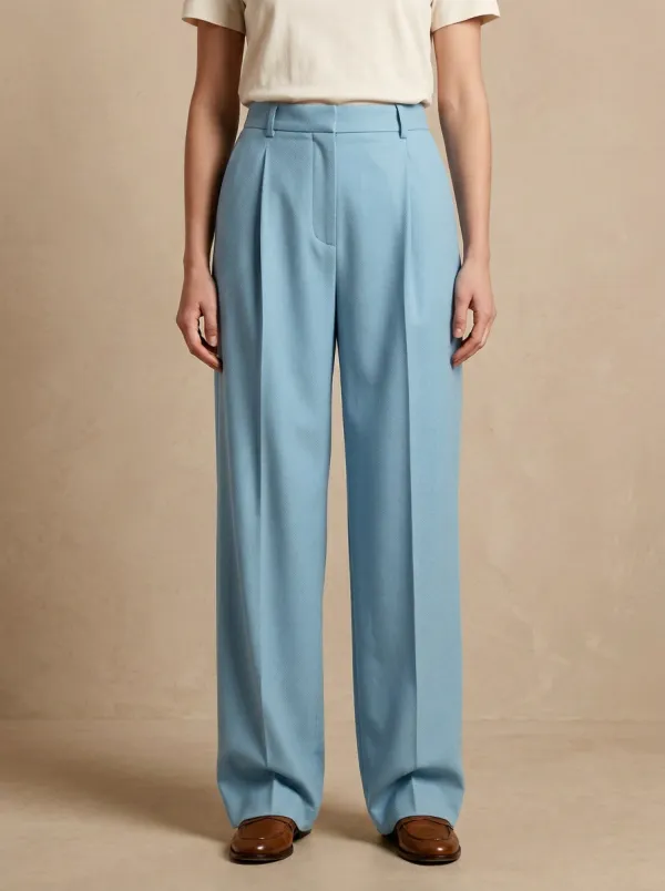 Relaxed Pleated High Rise Wide Leg Trousers