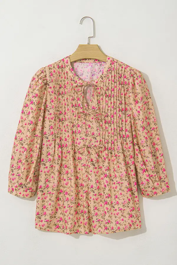 Floral Bow Detail Puff Sleeve Blouse