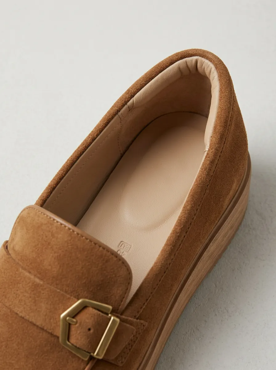 Women's Buckle Detail Casual Suede Wood Sole Loafers