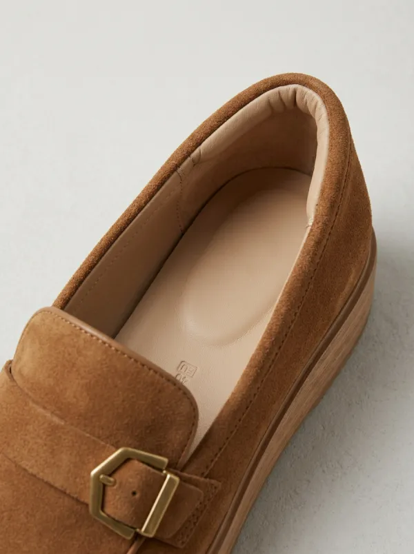 Women's Buckle Detail Casual Suede Wood Sole Loafers