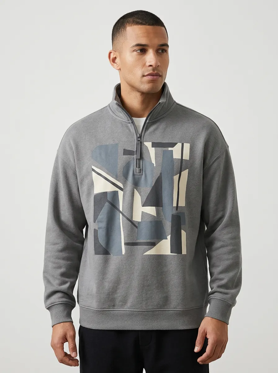 Modern Half-Zip Geometric Abstract Men's Half-Zip Sweatshirt