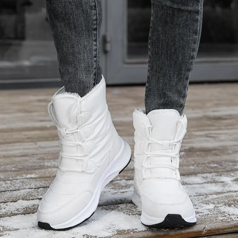 Thick Plush Lined Front Lace Mid-Calf Snow Boots