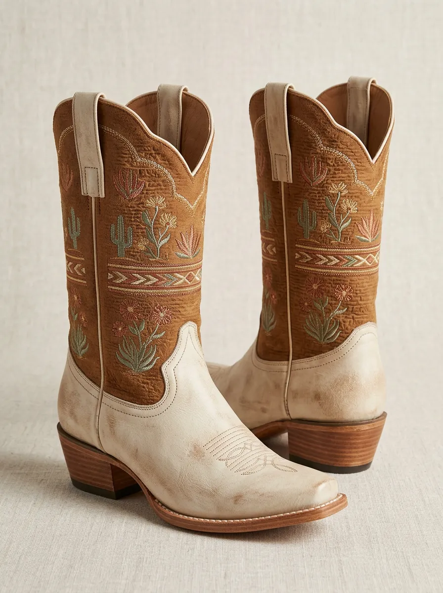 Unisex Classic Cactus Desert Floral Western Boots