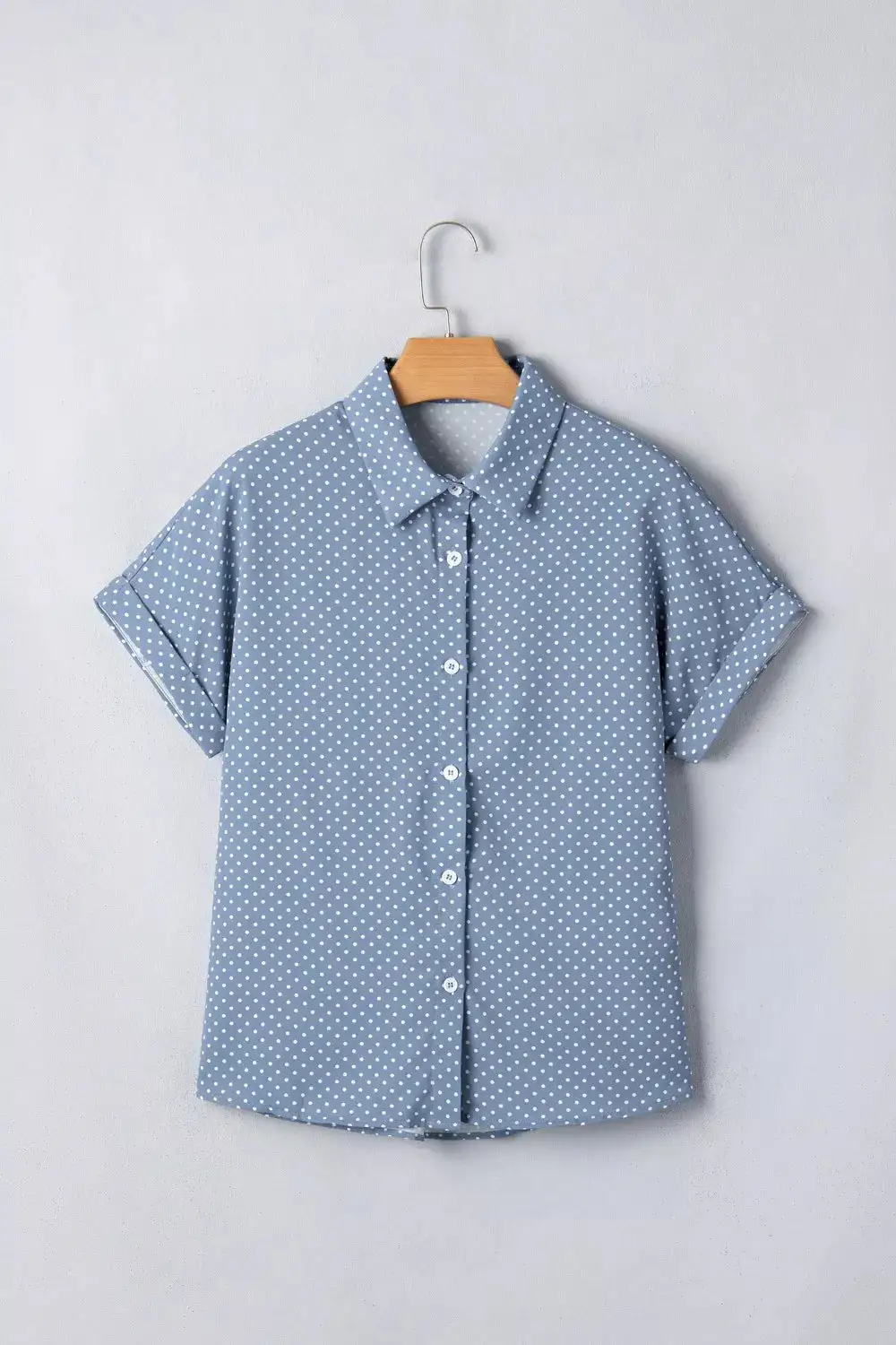 Dotted Print Cuffed Short Sleeve Shirt