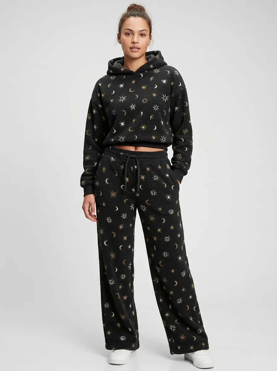 Women's Celestial Print Hoodie And Wide-Leg Lounge Set