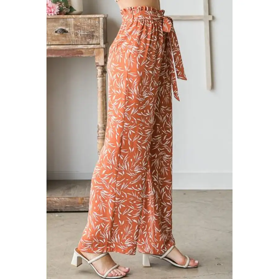 Full Size Printed Tied Straight Casual Pants