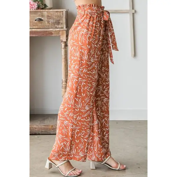 Full Size Printed Tied Straight Casual Pants
