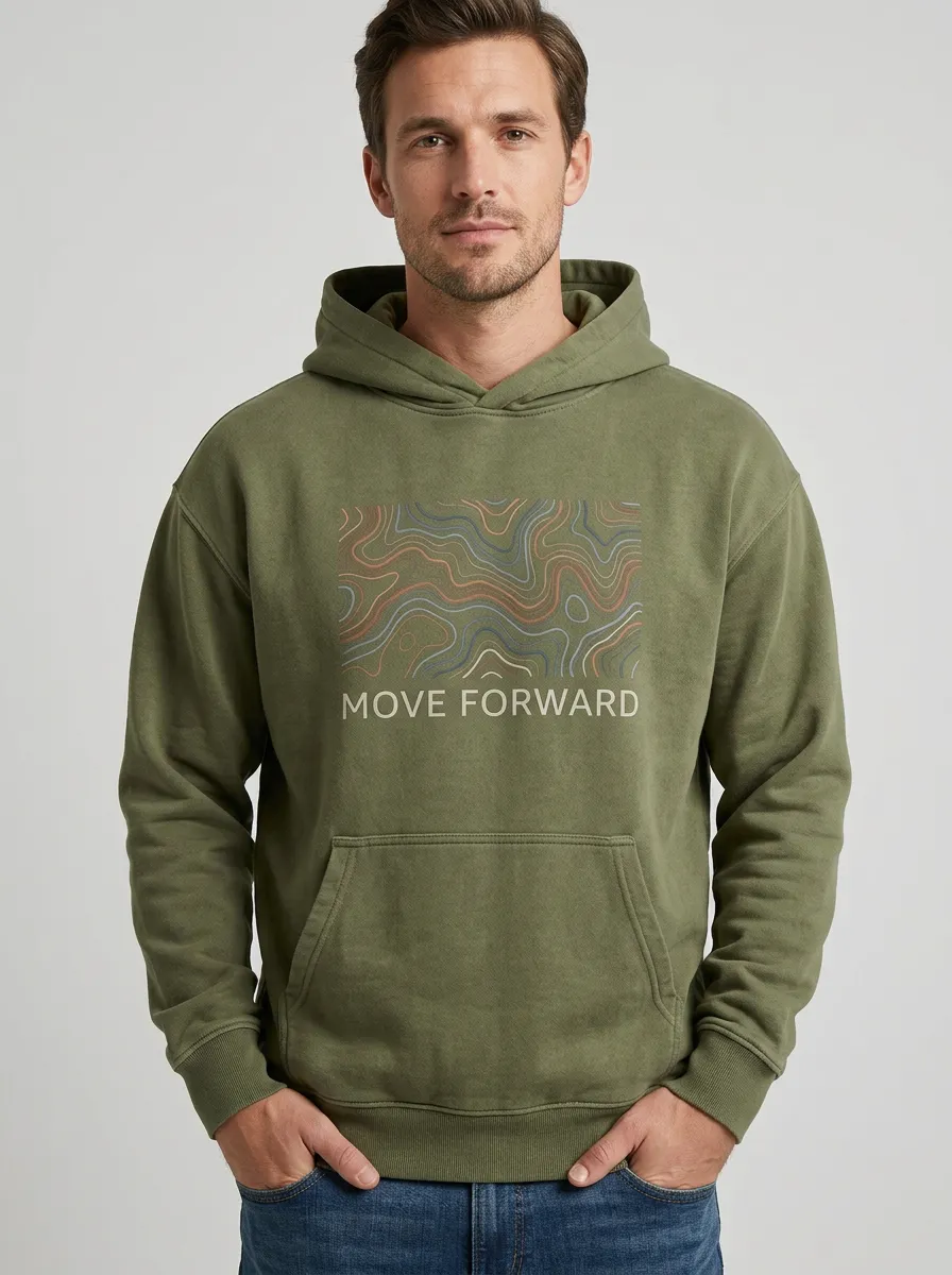 Men's Outdoor Adventure Move Forward Topographic Print Hoodie