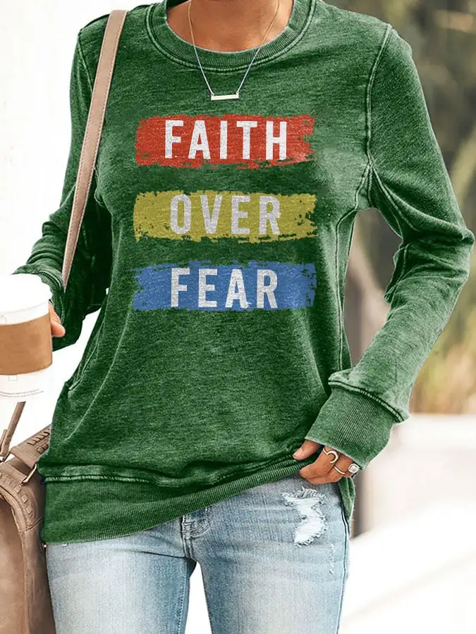 Women'S Faith Over Fear Printed Casual Sweatshirts