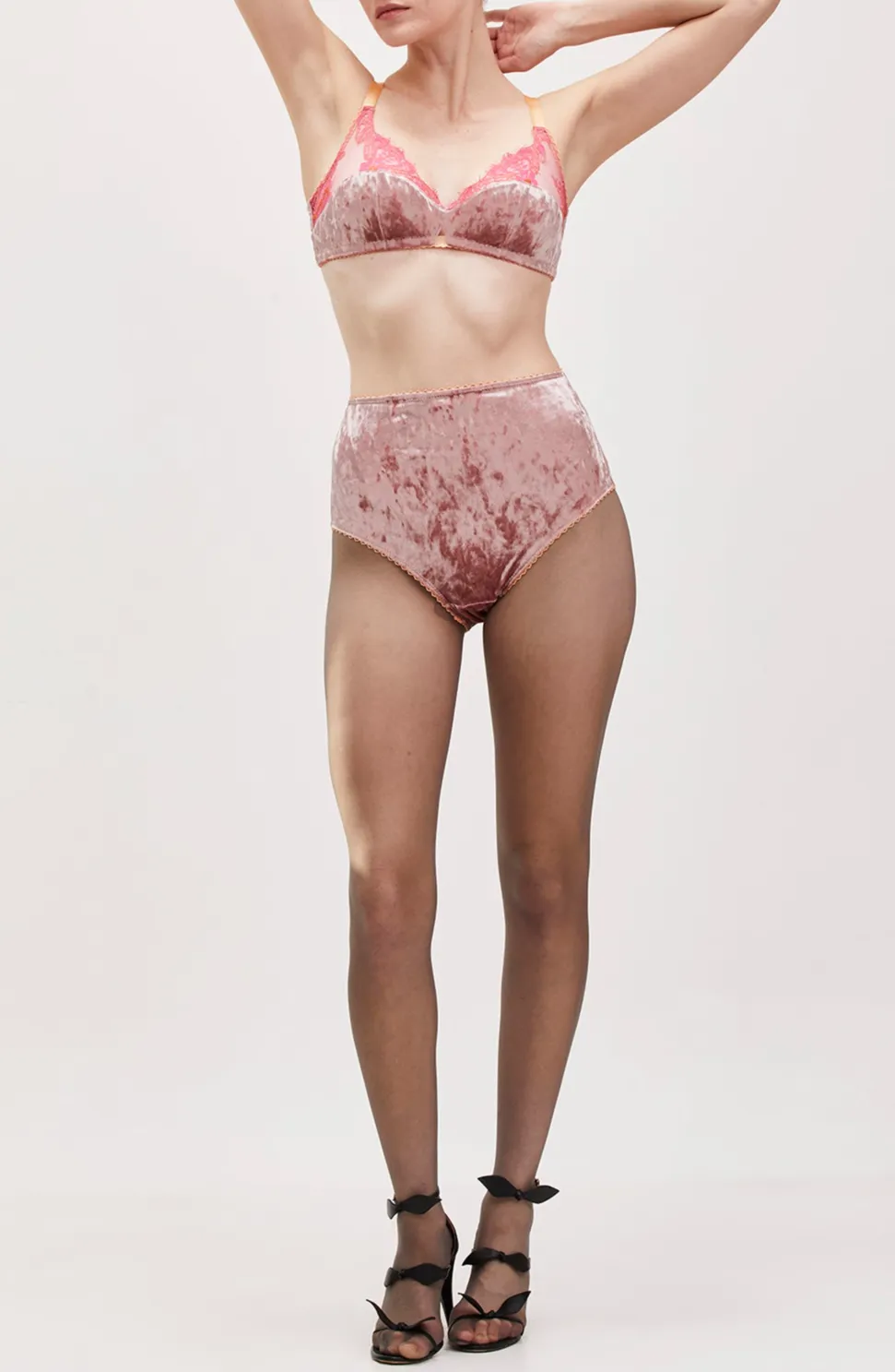 Lace-Trim Velvet Wireless Bra