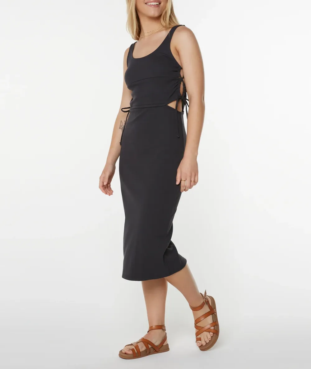 Solid-Color Fitted Round-Neck Dress