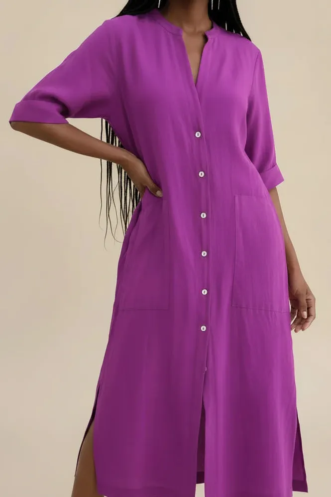 Simple Button Detail Shirt Dress