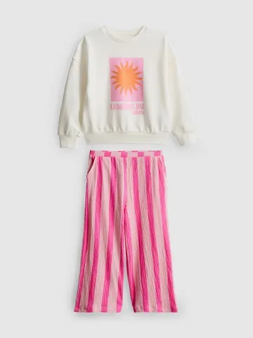 1-9yrs | Sweatshirt and Crinkle Textured Trousers Set