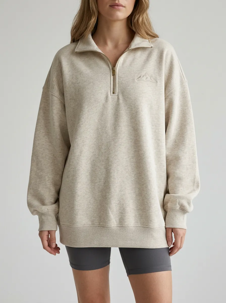 Women's Outdoor Hiking Mountain Embroidered Quarter Zip Sweatshirt